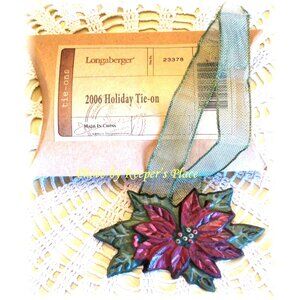 Longaberger 2006 Holiday Poinsietta Basket Tie On Ornament w/ Ribbon New Box